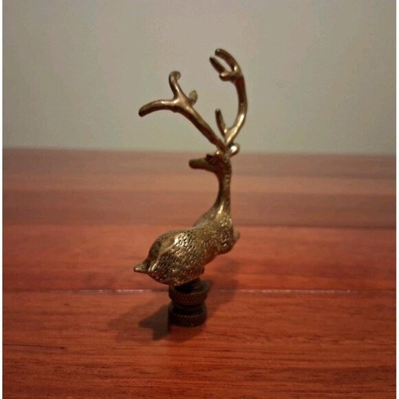 Deer Lamp Finial Shade Topper Gold Brass Buck Antlers Large Tall Detailed Retro - Picture 7 of 9